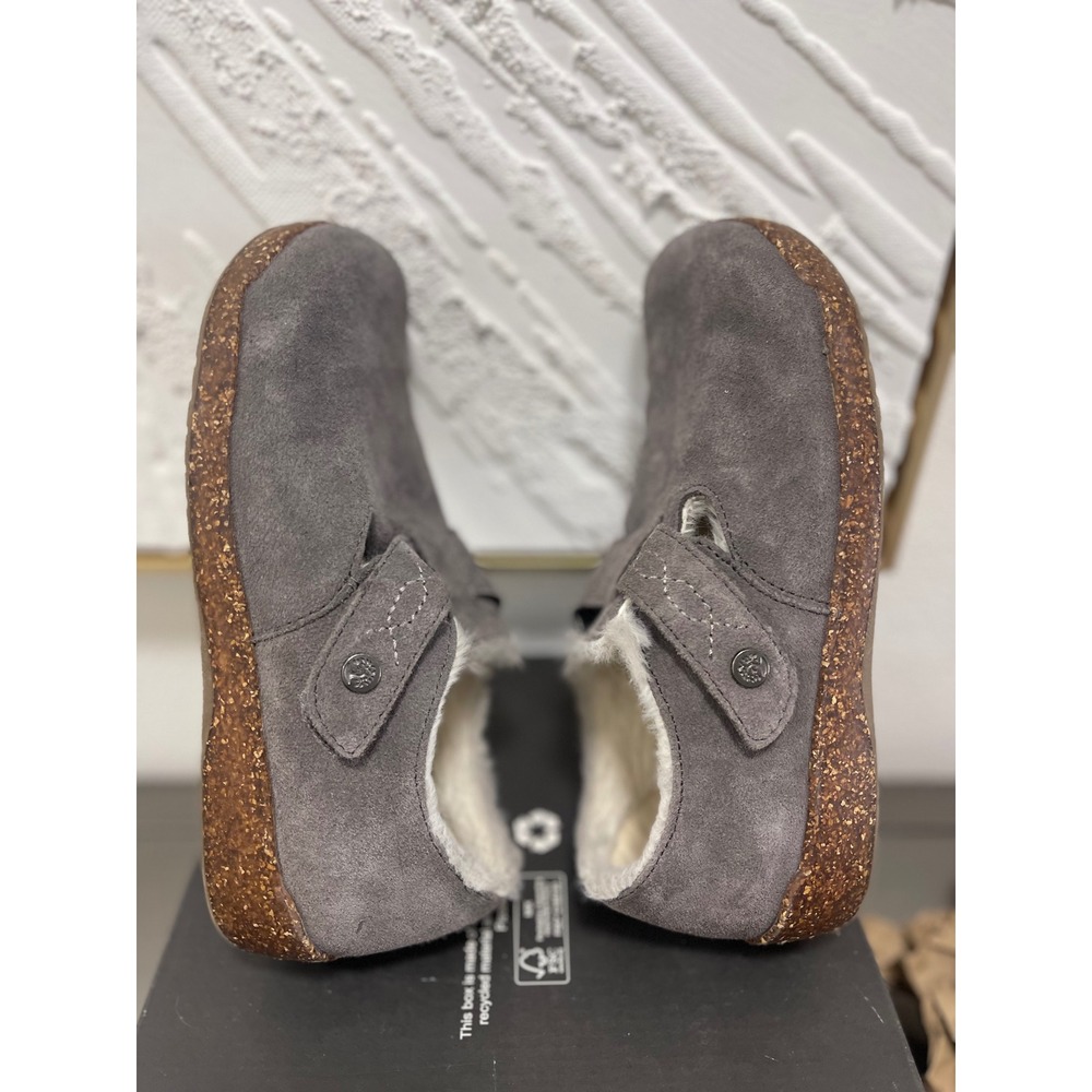 Earth Origins Aurora Jade Grey Suede Faux Fur Lined Cork Slip On Shoes 7 - Picture 7 of 16